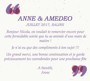 Lettre de remerciements mariage Anne & Amedeo